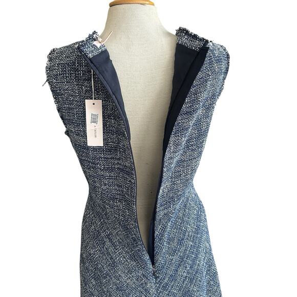 REBECCA TAYLOR Tweed Dress Navy Sleeveless Fit & Flare Fringe Women’s Size 8 NEW - Picture 6 of 16